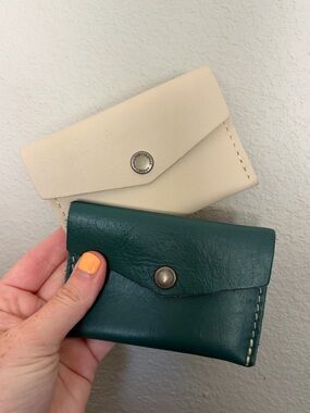 Portland Leather Goods - lot of 2 - MINI ENVELOPE WALLET - bone & sea glass